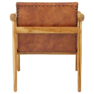 Kendari Brown Leather with Natural Teak Wood Armchair - Image 5
