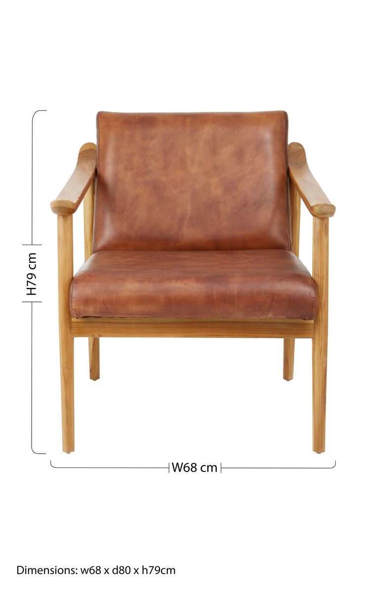 Kendari Brown Leather with Natural Teak Wood Armchair - Image 8