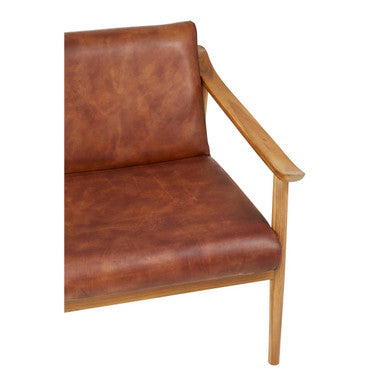 Kendari Brown Leather with Natural Teak Wood Armchair - Image 6