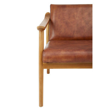 Kendari Brown Leather with Natural Teak Wood Armchair - Image 7