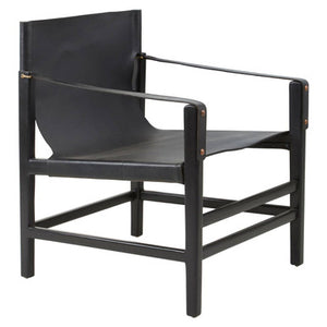 Kendari Black Leather and Teak Wood Chair