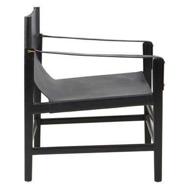 Kendari Black Leather and Teak Wood Chair