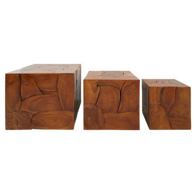 Surak Set of 3 Teak Side Tables and Stools