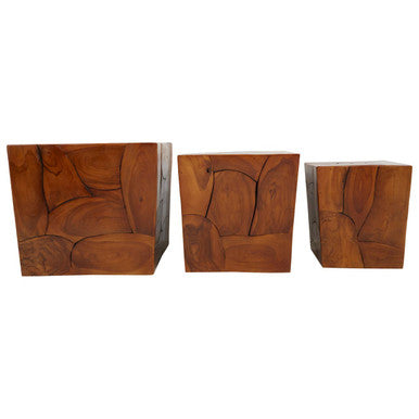 Surak Set of 3 Solid Teak Wood Side Tables and Stools - Image 5