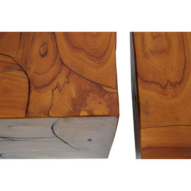 Surak Set of 3 Solid Teak Wood Side Tables and Stools - Image 4