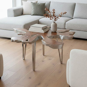 Surak Silver Teak Wood Live Edge Coffee Table
