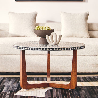 Fusion Mother of Pearl Design Round Coffee Table