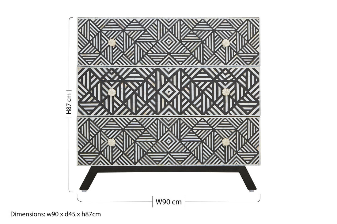 Fusion Black and Mother of Pearl Chest of 3 Drawers - Image 11