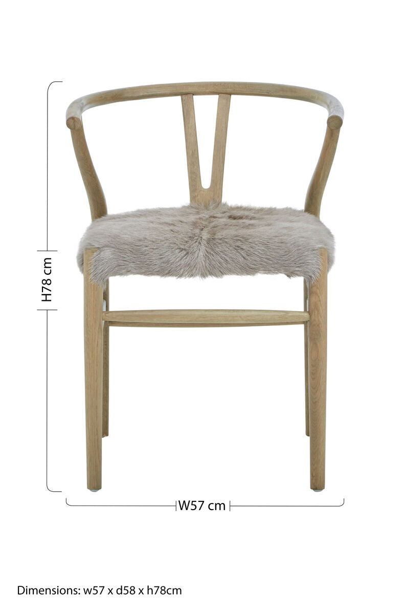 Hazel Natural Oak Wood and Grey Fur Dining Chair - Image 12