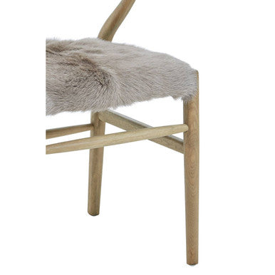 Hazel Natural Oak Wood and Grey Fur Dining Chair - Image 11