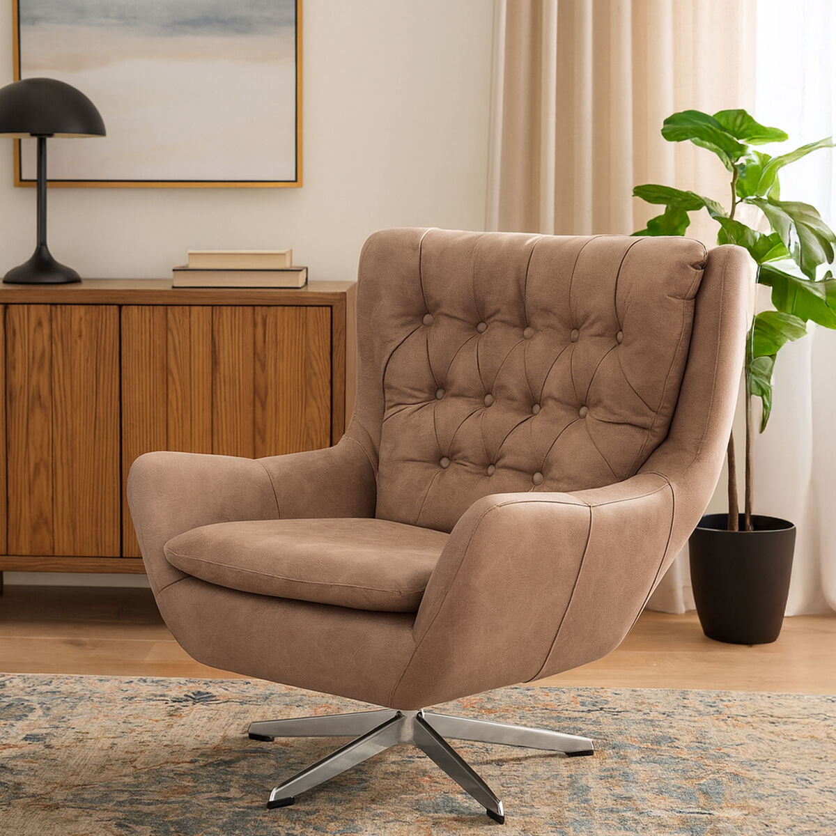 Harold Brown Leather Effect Swivel Chair - Image 1