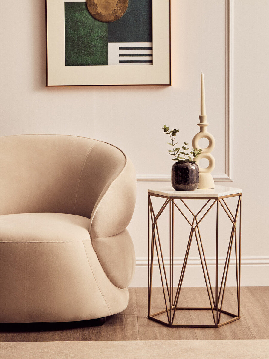 Shalimar Marble top Side Table With Geometric Base