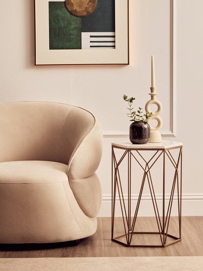 Shalimar Marble top Side Table With Geometric Base