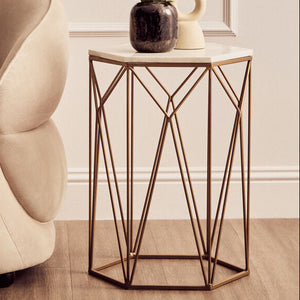Shalimar Marble top Side Table With Geometric Base