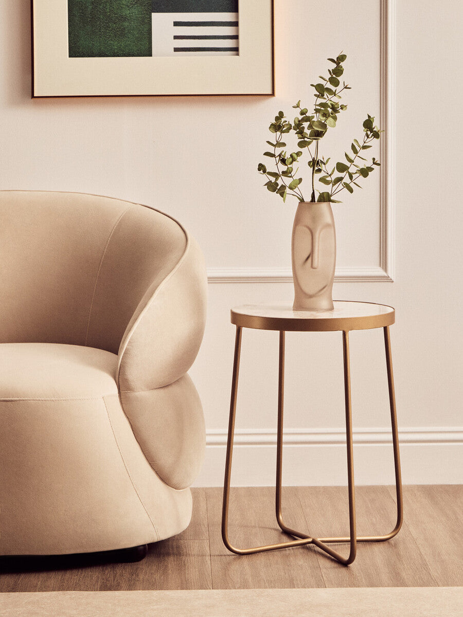 Shalimar Round Marble top Side Table With Cross Base