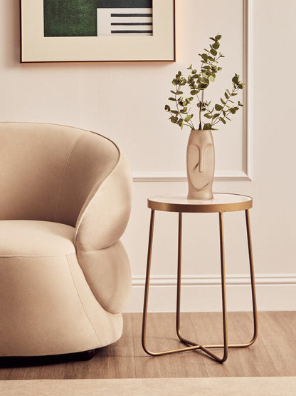 Shalimar Round Marble top Side Table With Cross Base