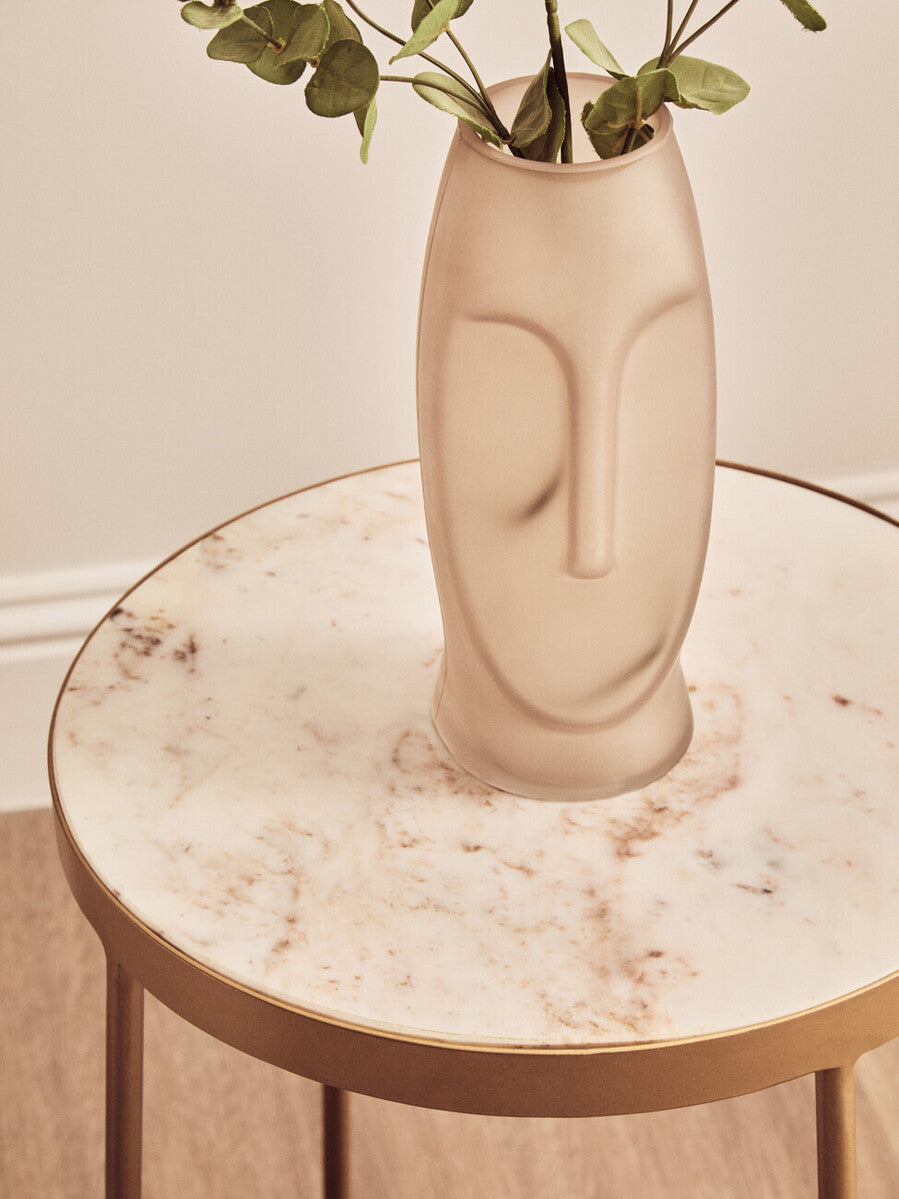 Shalimar Round Marble top Side Table With Cross Base