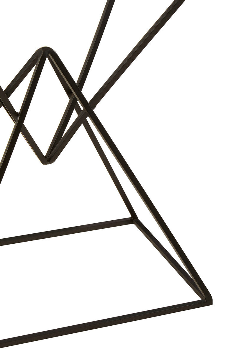 White Marble Top Rectangular Side Table with Black Metallic Prismatic Base, Shalimar