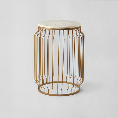 Shalimar Marble Top Round Side Table With Wireframe Base