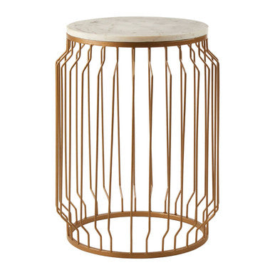 Shalimar Marble Top Round Side Table With Wireframe Base