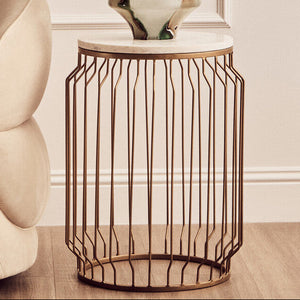 Shalimar Marble Top Round Side Table With Wireframe Base
