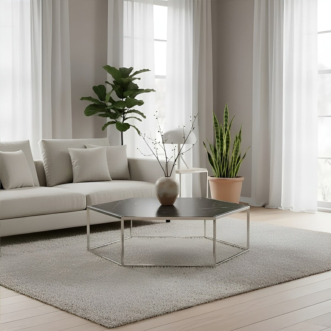 Piermount Silver Frame Hexagon Coffee Table