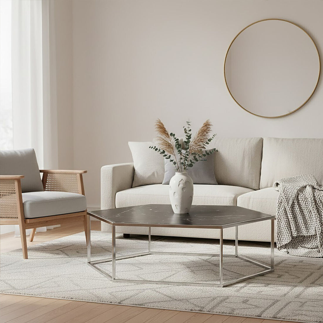 Piermount Silver Frame Hexagon Coffee Table