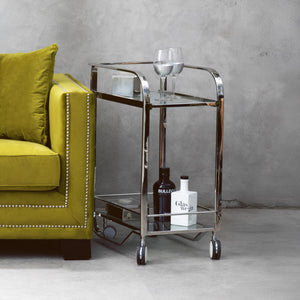 Piermount Clear Glass and Silver Finish 2 Tier Trolley
