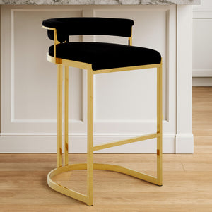 Piermount Black Velvet Bar Chair with Gold Finish Legs