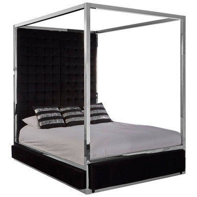 Piermount Black Velvet 4 Poster King Bed