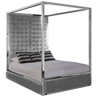 Piermount Grey Velvet 4 Poster King Bed