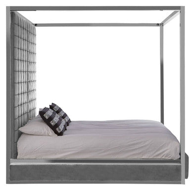 Piermount Grey Velvet 4 Poster King Bed