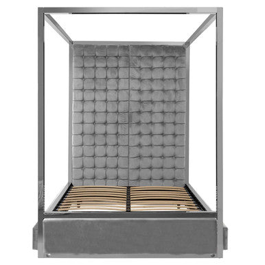 Piermount Grey Velvet 4 Poster King Bed - Image 4