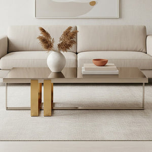 Demas Glass Coffee Table with Gold and Silver Finish Base