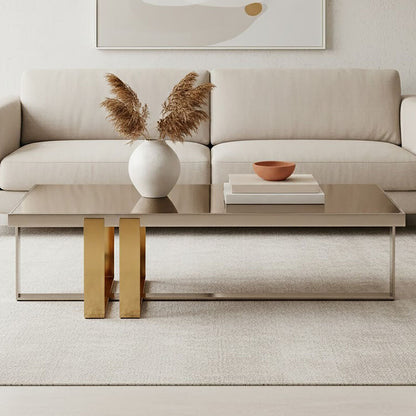 Rectangular Frosted Glass Coffee Table in Gold and Silver Finish Frame Demas