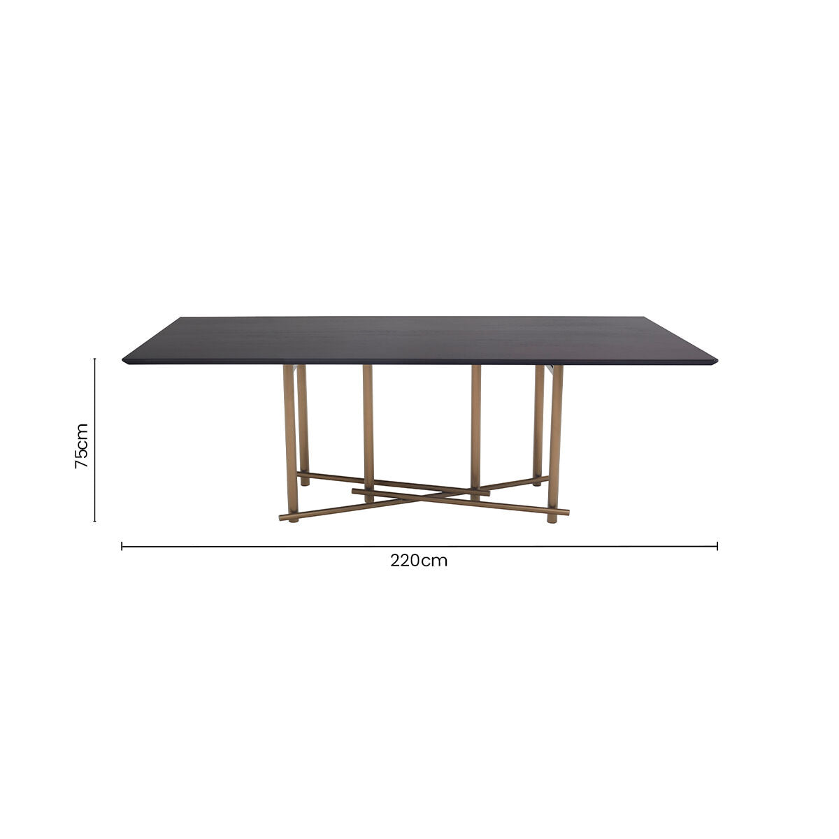 Black Engineered Wood Top Dining Table with Brushed Brass Legs, Delta