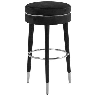 Manhattan Grey Velvet Bar Stool with Rubber wood Legs