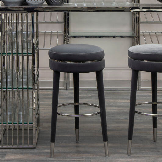Manhattan Grey Velvet Bar Stool with Rubber wood Legs - Image 1