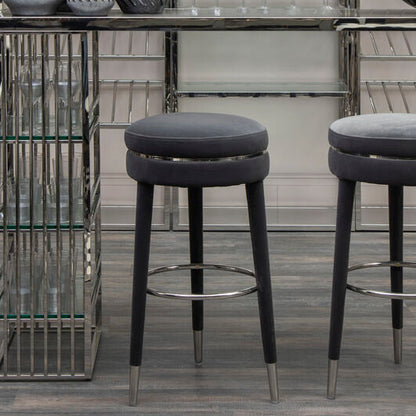 Manhattan Grey Velvet Bar Stool with Rubber wood Legs - Image 1
