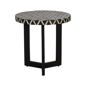 Boho Acacia Wood Side Table with Bone Inlay
