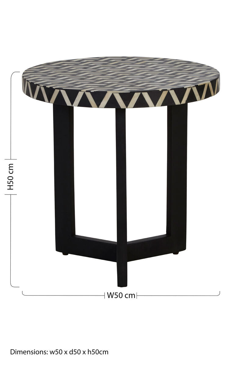 Boho Acacia Wood Side Table with Bone Inlay - Image 6