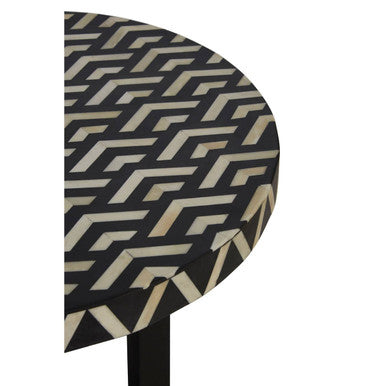 Boho Acacia Wood Side Table with Bone Inlay - Image 4