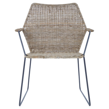 Wicker chair with metal legs on a white background