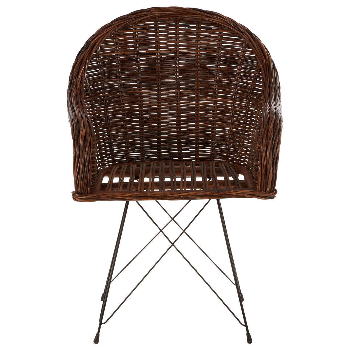 Wicker chair with metal legs on a white background