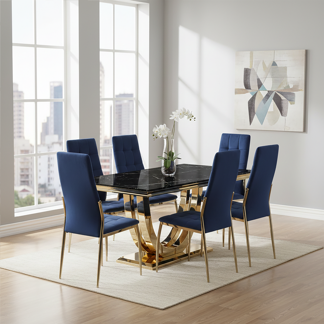 Tamzin Blue Velvet High Back Dining Chair