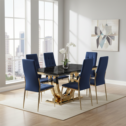 Tamzin Blue Velvet High Back Dining Chair