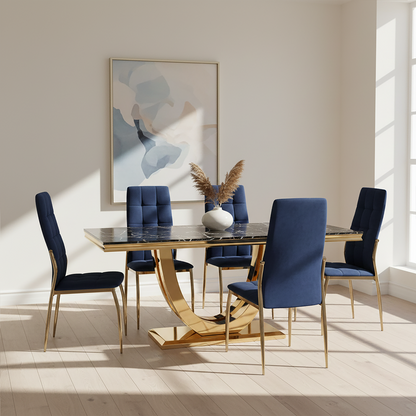 Tamzin Blue Velvet High Back Dining Chair