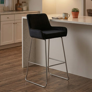 Tamzin Black Velvet and Chrome Finish Bar Chair