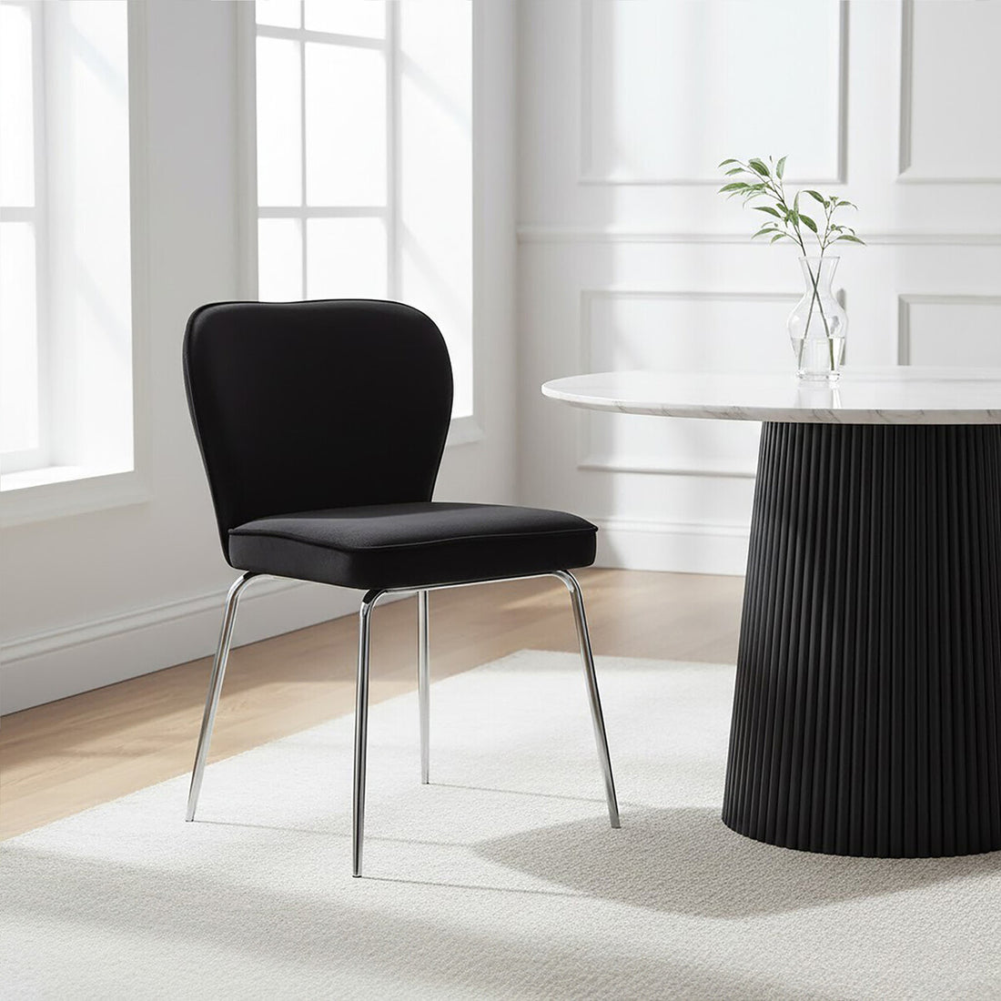 Tamzin Curved Black Chrome Finish Dining Chair