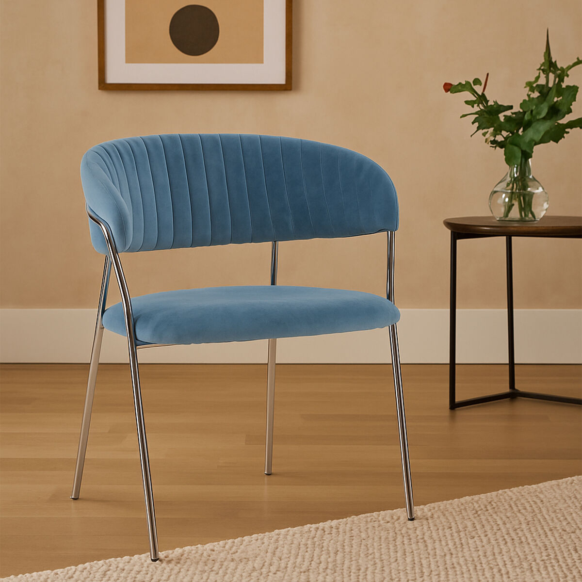 Tamzin Blue Channel Chrome Finish Dining Chair
